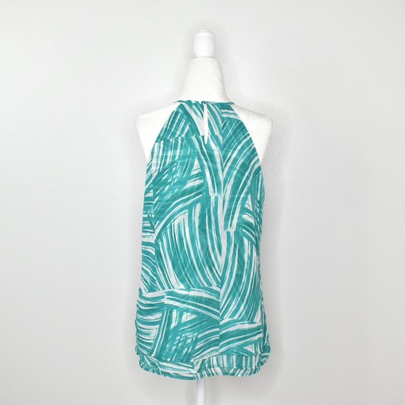 Banana Republic Tiered Sleeveless Halter Tank Top Teal White Chiffon Size L NWT - Picture 6 of 12